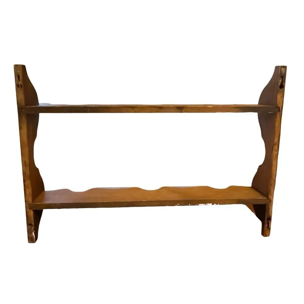 Vintage Wood Wall Plate Display Shelf Rack in Brown Classic Home Decor